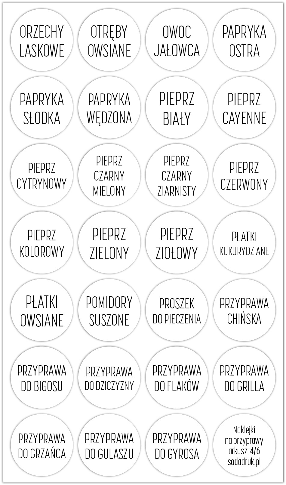 Etykiety samoprzylepne na przyprawy – zestaw biały - Drukarnia SODA Druk
